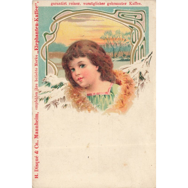 n°28098 - Fantaisie - Portrait d'une fillette devant un paysage de neige - Elephanten Kaffee