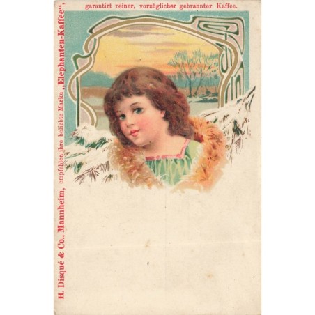 n°28098 - Fantaisie - Portrait d'une fillette devant un paysage de neige - Elephanten Kaffee