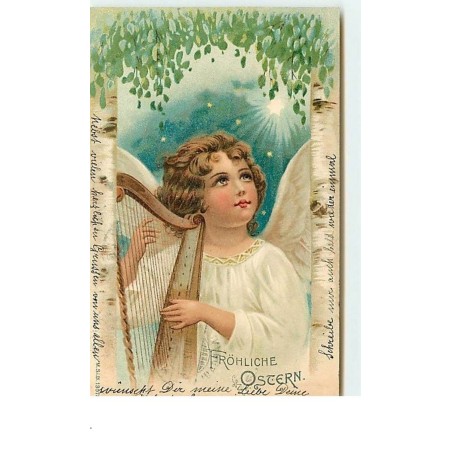n°13237 - Carte Fantaisie - Fröhliche Ostern - Ange jouant de la Harpe