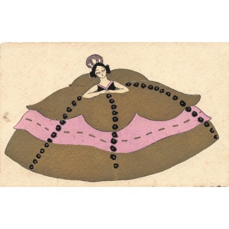 n°28108 - Illustrateur - Art Déco - Femme dormant, portant une robe très volumineuse