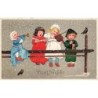 n°28118 - Carte Gaufrée - Flatscher 8078 - Prosit Neujahr - Enfants chantant sous la neige