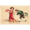 n°28119 - Carte Gaufrée - Bonne Année - Jeune homme faisant le baise-main à une jeune fille