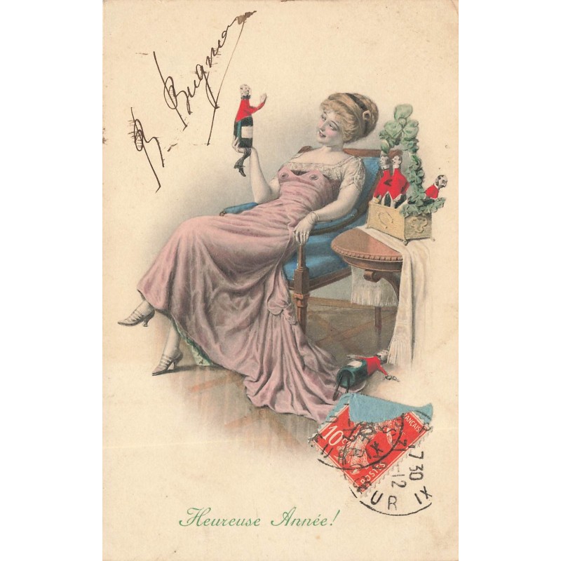 n°28122 - MM Vienne n°556 - Heureuse Année - Femme s'amusant avec des bouteilles de champagne humanisée