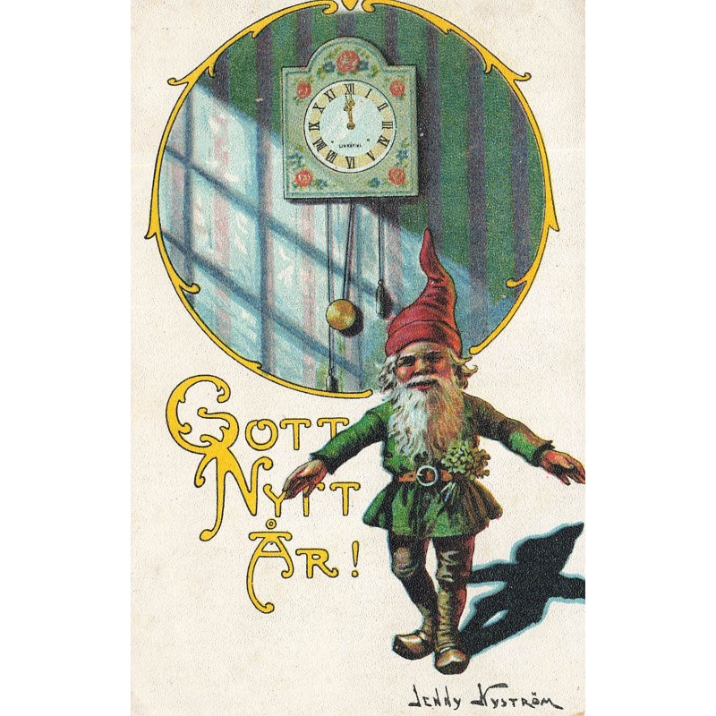 n°28124 - Jenny Nyström - Gott nytt är - Nain sous une pendule