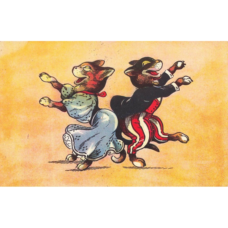 n°28134 - Animaux - Couple de chats humanisés dansant - Publicité Chicorée Extra, A la Belle Jardinière