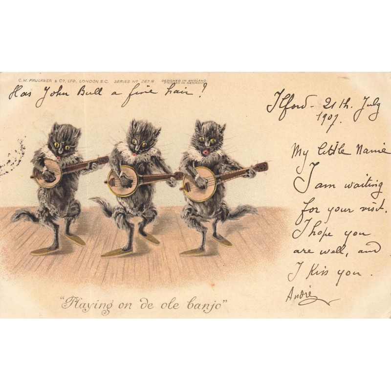n°28140 - Faulkner & Co - Chats humanisés jouant du banjo - Playing on the ole banjo