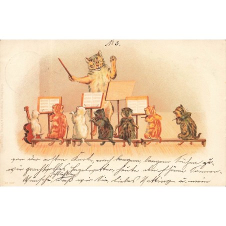 n°28144 - Animaux - Style Wain - Chats humanisés et leur chef d'orchestre