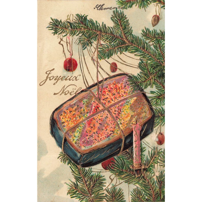 n°28169 - Carte Gaufrée - Joyeux Noël - Paquet accroché dans un sapin