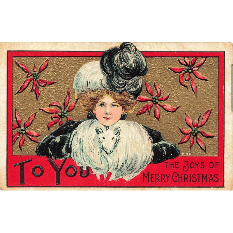 n°28177 - Carte Gaufrée - Noël - Illustrateur H.B. Griggs - To You, the Joys of Merry Christmas - Femme