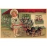 n°28178 - Anniversaire - Fillette tenant des teckels tirant une petite charette - Maison champignon
