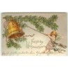 n°10327 - Carte Fantaisie Gaufrée - Fröhliche Weihnachten - Angelot tirant une cloche