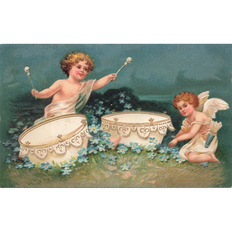 n°28181 - Carte Gaufrée - Clapsaddle - Anges, dont l'un frappant sur des gros tambours