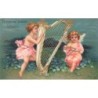 n°28182 - Carte Gaufrée - Clapsaddle - Heureuse Année - Anges, l'un jouant de la harpe, l'autre du triangle