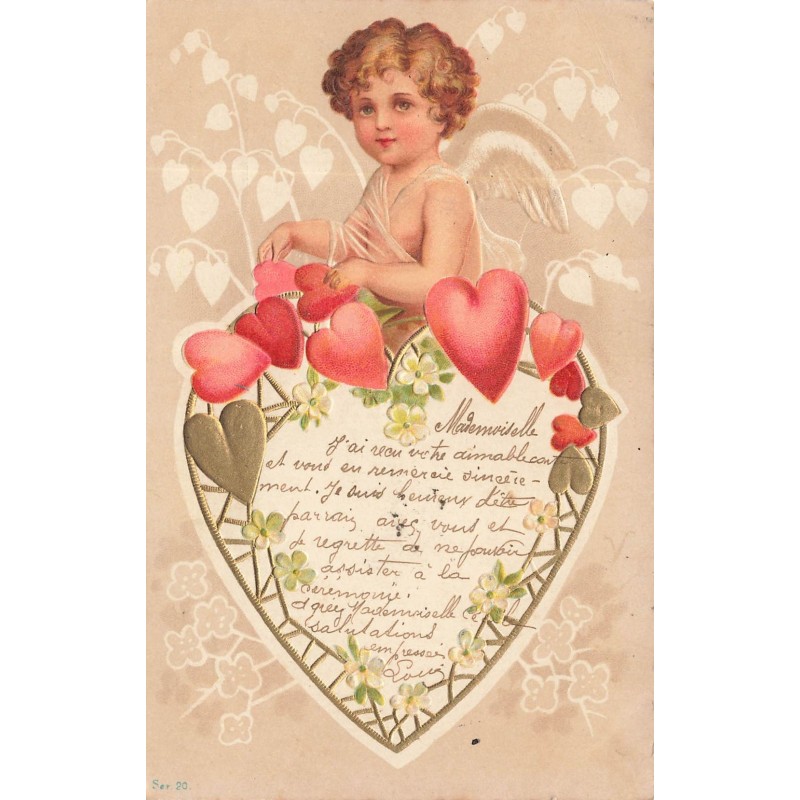 n°28185 - Carte Gaufrée - Clapsaddle - Ange arrachant des coeurs