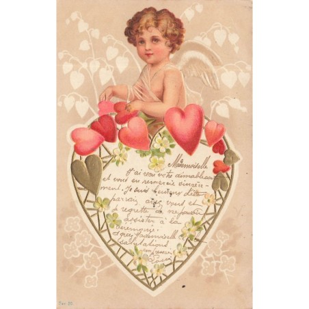 n°28185 - Carte Gaufrée - Clapsaddle - Ange arrachant des coeurs