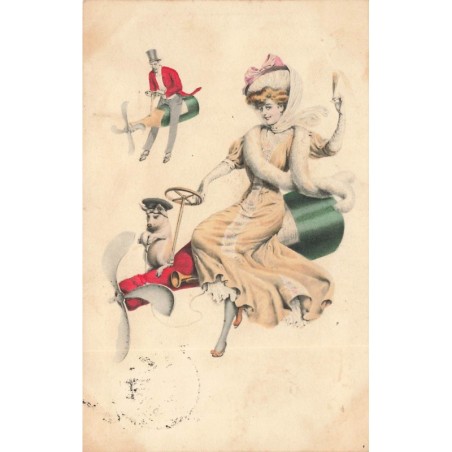n°28187 - Fantaisie - MM Vienne n°475 - Femme assise avec un cochon sur une bouteille de champagne