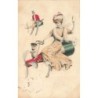 n°28187 - Fantaisie - MM Vienne n°475 - Femme assise avec un cochon sur une bouteille de champagne