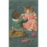 n°28195 - Fantaisie - Animaux Habillés- Chats jouant avec une pelote de laine