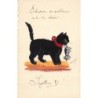 n°28199 - Animaux - Carte peinte à la Main - Chat noir ayant attrapé une souris