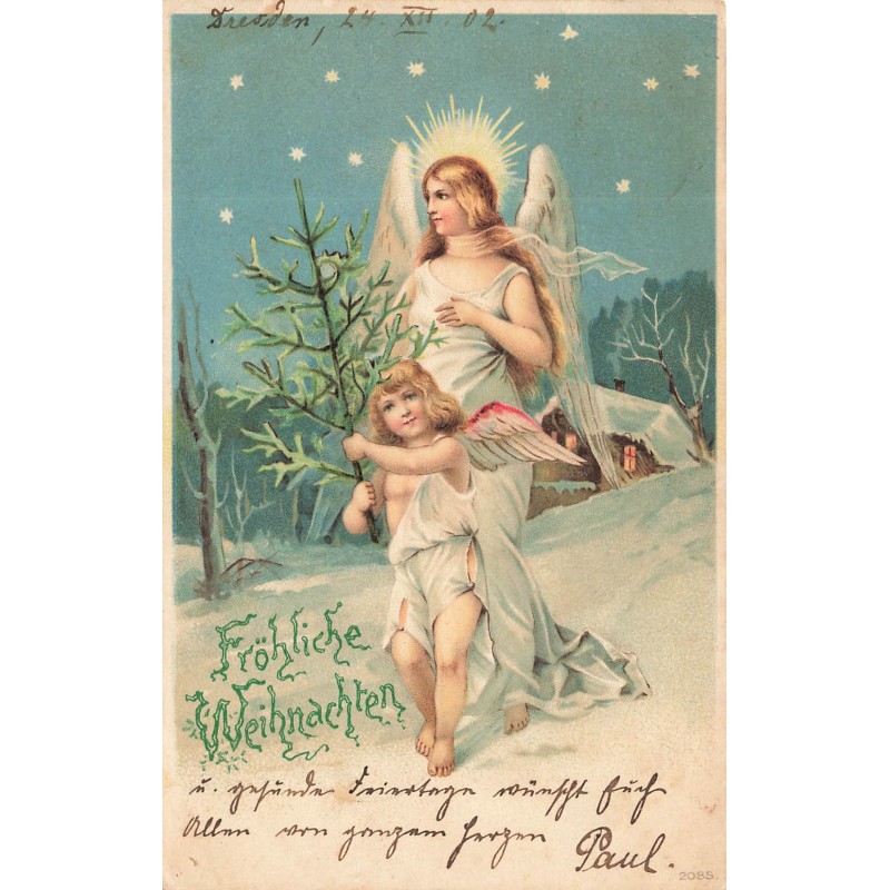 n°28202 - Noël - Fröhliche Weihnachten - Ange gardien et ange marchant dans la neige