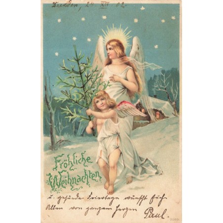 n°28202 - Noël - Fröhliche Weihnachten - Ange gardien et ange marchant dans la neige