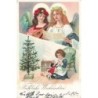 n°28204 - Noël - Fröhliche Weihnachten - Anges gardiens chantant, fillette jouant avec une poupée