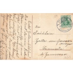 n°28209 - Carte Gaufrée - Fröhliche Weihnachten - Ange assis sur dos d'un âne tenu par le Père Noël