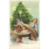 n°28211 - Carte Gaufrée - Noël - Ein Fröhes Weihnachtsfest - Anges ouvrant une boite remplie de  gateaux