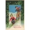 n°28213 - Carte Gaufrée - MSIB 13800 - Fröhliche Weihnachten - Garçons glissant sur une pente