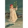 n°28214 - Carte Gaufrée - Noël - Fröhe Weihnachten - Fillette portant un sapin