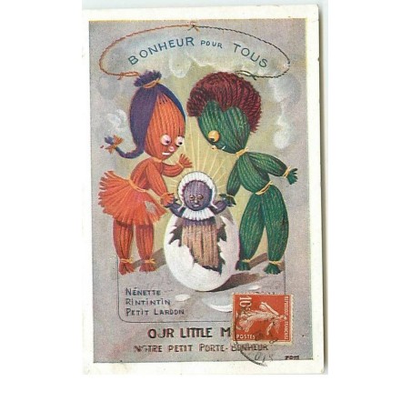 n°13371 - Bonheur pour tous - Nénette, Rintintin, Petit Lardon - Poupées en laine