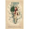 n°28215 - Carte Gaufrée - Fröhliche Weihnachten - Garçon portant un sapin, au milieu de sapins enneigés