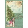 n°28220 - Carte Gaufrée - Noël - Ein Fröhes Weihnachtsfest - Lutin portant un sapin