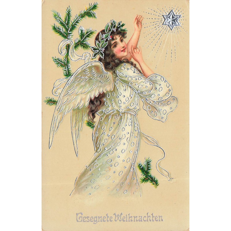 n°28223 - Carte Gaufrée - Noël - Gesegnete Weihnachten - Ange gardien regardant une étoile