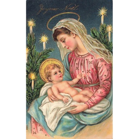 n°28224 - Carte Gaufrée - Joyeux Noël- Scène de Nativité