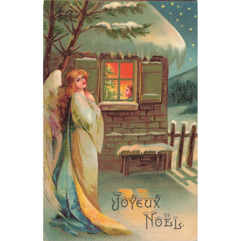 n°28226 - Clapsaddle - Joyeux Noël- Ange gardien près d'une maison éclariée