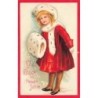 n°28230 - Carte Gaufrée - Nouvel An - Clapsaddle - Jeune fille en manteau rouge portant un manchon