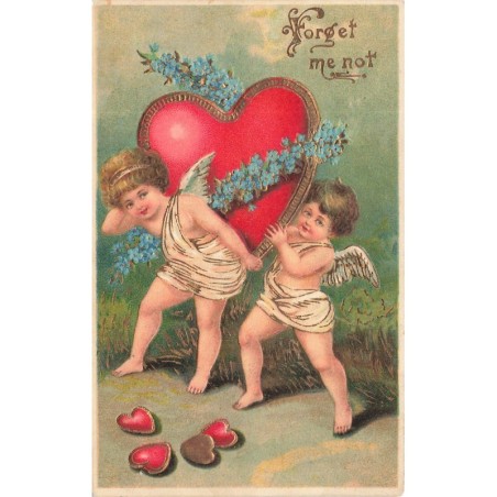 n°28241 - Carte Gaufrée - Saint-Valentin - Forget me not- Anges portant un coeur