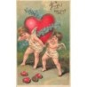 n°28241 - Carte Gaufrée - Saint-Valentin - Forget me not- Anges portant un coeur