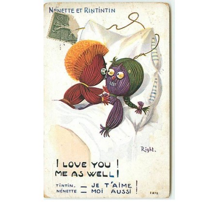 n°13374 - Right - Nénette et Rintintin - I love you ! Me as well ! - Poupées en laine