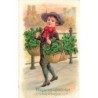 n°28246 - Carte Gaufrée - Anniversaire - Garçon portant des paniers de trèfles