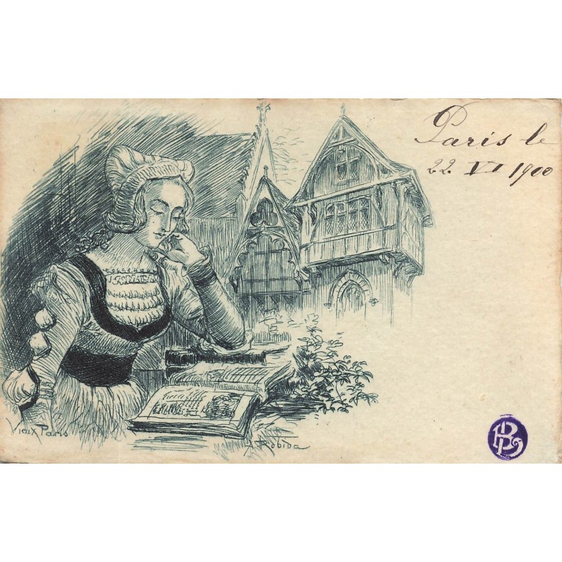 n°28255 - Illustrateur Robida - Vieux Paris - Femme lisant un livre