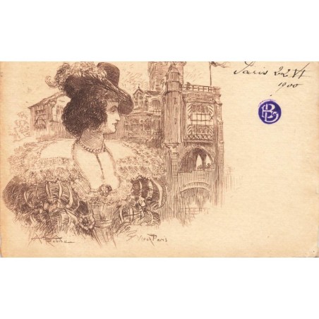 n°28256 - Illustrateur Robida - Vieux Paris - Femme regardant un bâtiment