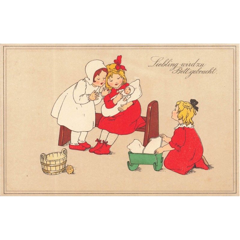 n°28261 - Illustrateur Pauli Ebner - Liebling wirdzu Bettgebracht - Fillettes jouant avec une poupée