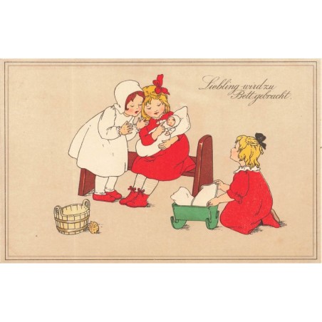 n°28261 - Illustrateur Pauli Ebner - Liebling wirdzu Bettgebracht - Fillettes jouant avec une poupée