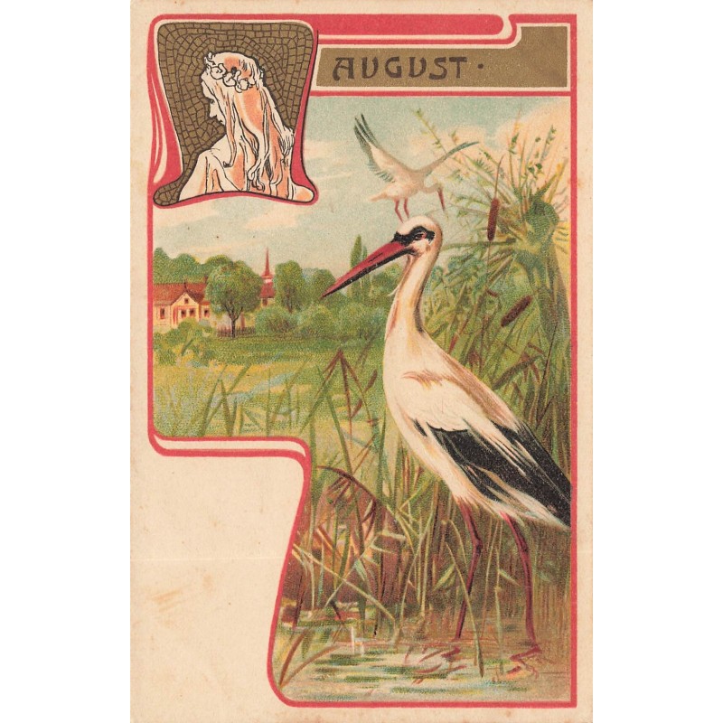 n°28264 - Fantaisie - Art Nouveau - August - Cigogne - Femme