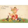 n°28267 - Flatscher - Fröhliche Ostern - Ange assis sur une boite à chapeau entouré de poussins et d'un lièvre