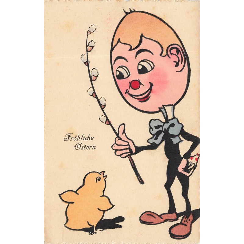 n°28268 - BKWI 4102-6 - Fröhliche Ostern - Homme avec une tête d'oeuf dressant un poussin