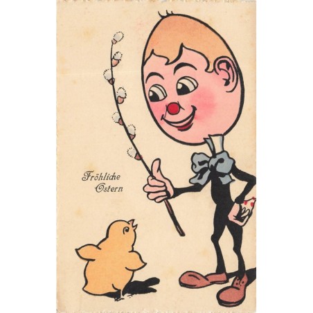 n°28268 - BKWI 4102-6 - Fröhliche Ostern - Homme avec une tête d'oeuf dressant un poussin