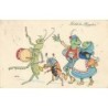 n°28273 - Fröhliche Pfingsten - Couple de grenouille habillées suivant une sauterelle jouant du tambour, hanneton